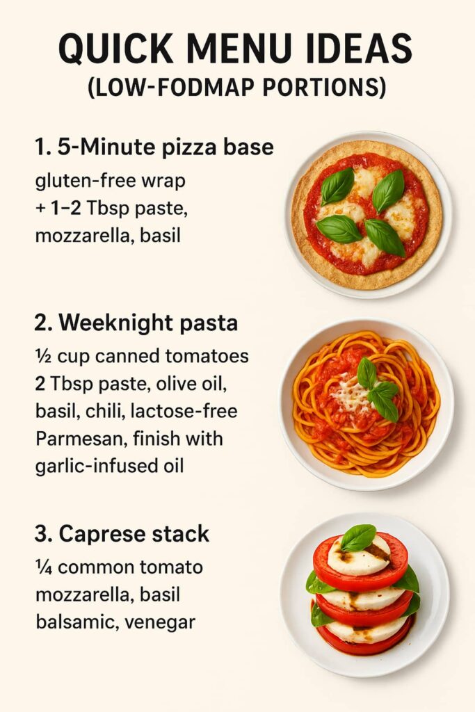 Quick menu ideas, low fodmap menus
